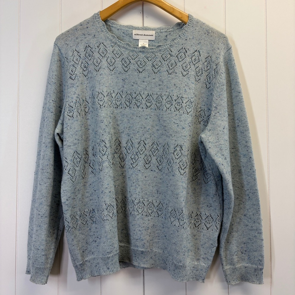 Vintage Alfred Dunner Old Money Pointelle Sweater Women XL Glittery Grannycore